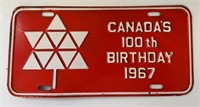 CANADA'S 100TH BIRTHDAY 1967 LICENSE PLATE