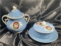 Vintage Blue Ornate Cream & Sugar Set
