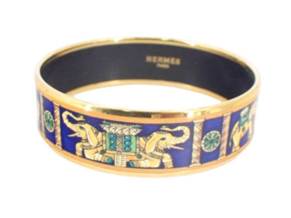 Hermes Enamel Elephant Bangle Bracelet