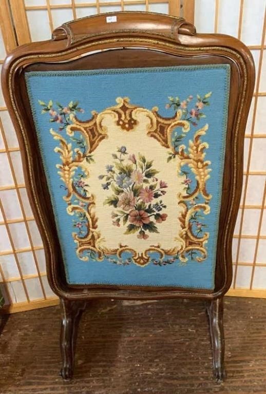 VINTAGE FIREPLACE NEEDLE POINT SCREEN 23W x 40H.