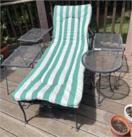 Metal lounger and 4 metal patio tables