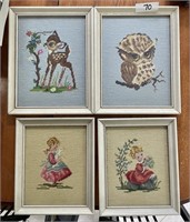4 vintage framed needlepoint art
