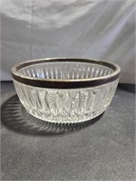 Vintage Glass Bowl with Metal Rim