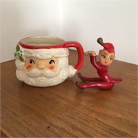 Vintage Santa Mug and Elf