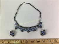 Vintage blue rhinestone necklace & clip on