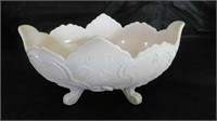 Pink Milk Glass Oval Footed Bowl w/Scalloped Rim