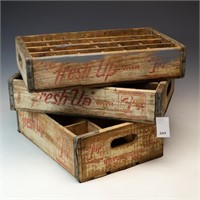 Three vintage wooden 7Up crates