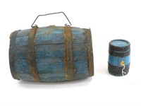 (2) iron bound kegs, in old blue painted finish,