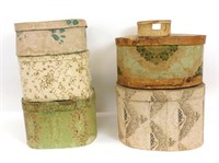 (6) wallpapered hatboxes, early to mid-19th
