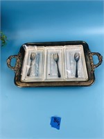 Silverplate Serving Tray w/ Crystal Tray Inserts
