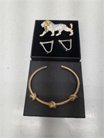 Lion Brooche + Earings + Rope Bracelet