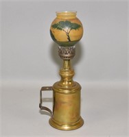 FRENCH MINIATURE OIL LAMP with painted shade