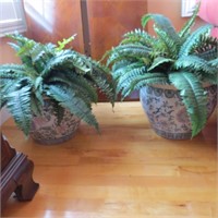 2 Beautiful Floral Planters with Artificial Ferns