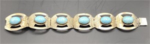 Sterling Mexican Made Hinge Bracelet w/ Turquoise