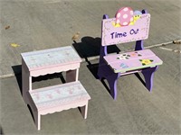 2pc Wooden Children Step Stool, Time Out Bench