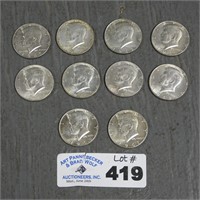 (10) 1965-69 40% Silver Clad Kennedy Half Dollars