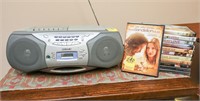 Sony AM/FM Cassette Radio & 12-DVD's