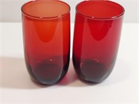 2pc Vintage Gold Ruby Red Drinking Glasses