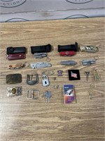 Survival/ pocket Knives, Belt buckles, pins & more