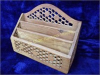 Carved Acacia Wood Letter Organizer