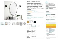 B68  ANDY STAR Black Oval Bathroom Mirror 22 x 34