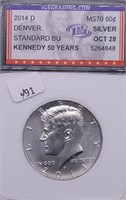 2014 D IGS MS70 SILVER HALF DOLLAR