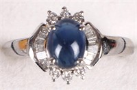 ~1.0CT STAR SAPPHIRE 18K WHITE GOLD DIAMOND RING