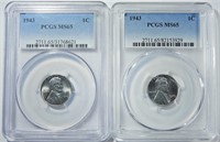 (2) 1943 STEEL WHEAT CENTS PCGS MS-65
