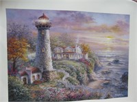 Unframed art, lighthouse & home
