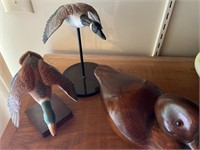 Duck decor, wooden duck and paperweight