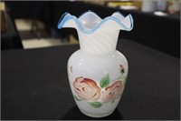 Fenton hand painted floral decorated vase with