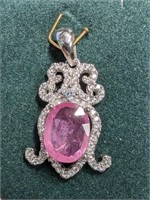 $400 Silver Ruby And Cz 30"  Necklace