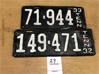1932 & 1933 Car tags