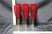 Set of 6 Red Fluted Wine Glasses