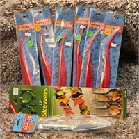 5 skewers, shrimp sheller & fish scaler