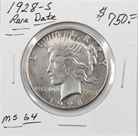 1928-S Rare Date Silver Peace Dollar Coin