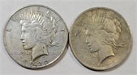 (2) Peace Silver Dollars **