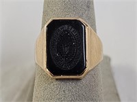 10K Gold Ring with Black Onyx Carved Stone