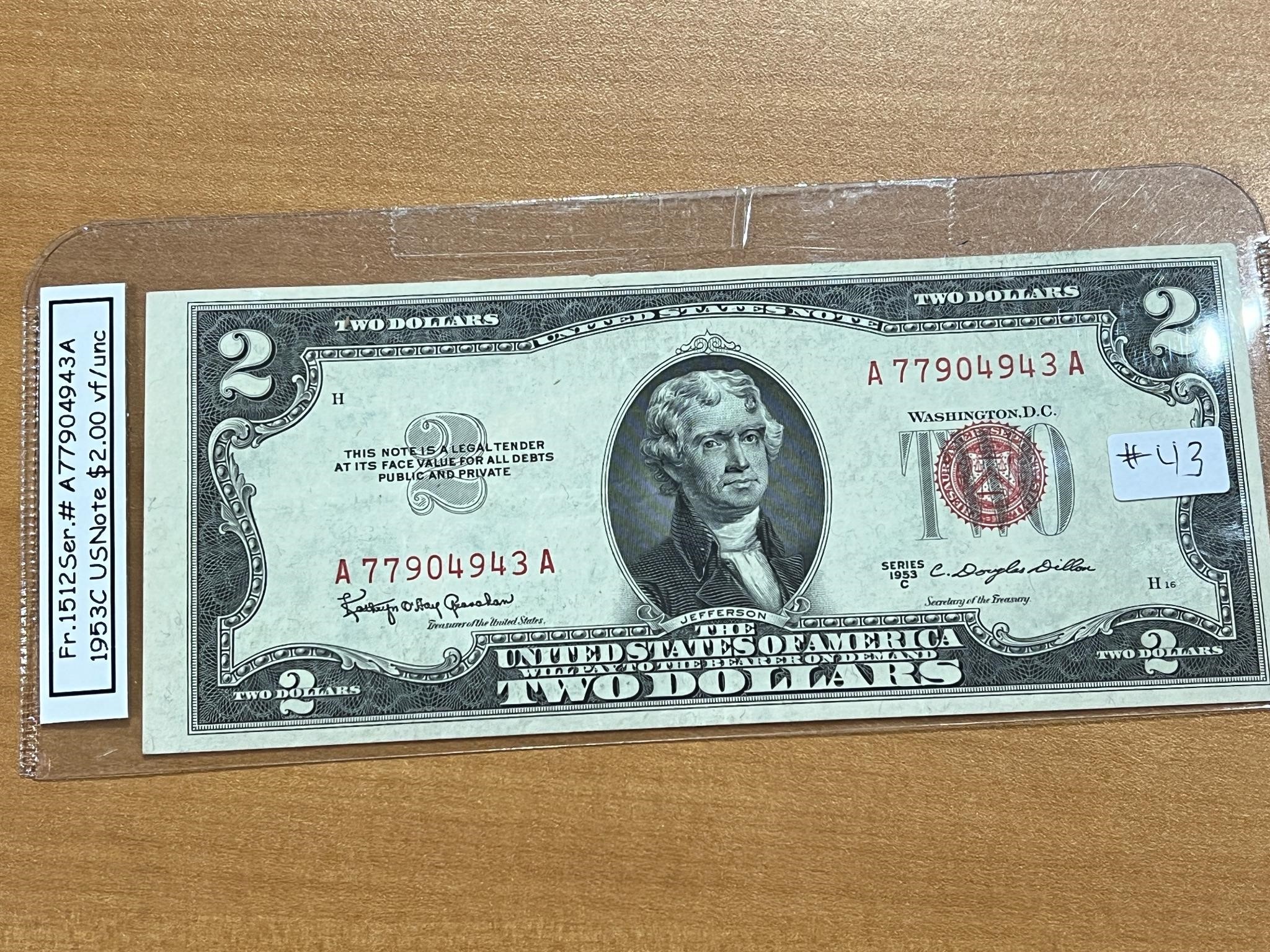 1953C U.S. $2 Bank Note-Nice Condition