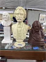 3 busts of famous men Franklin Twain n Shakespeare
