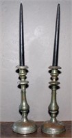 pair silver on copper candle sticks,