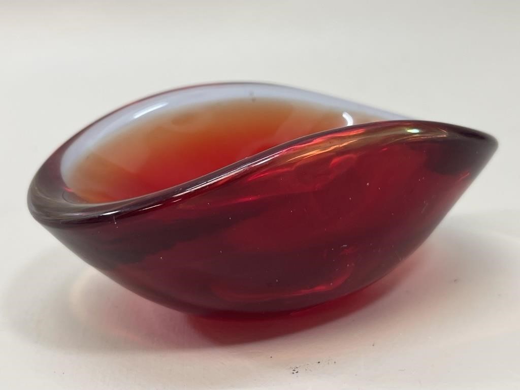 MCM Ruby & Clear Cased Glass Bowl