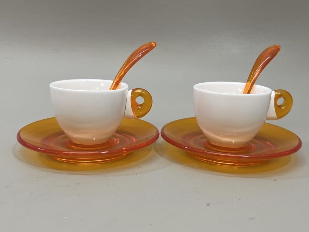 2 Guzzini Espresso Cups & Saucers