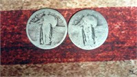 2 x Standing Liberty Quarters, No Date