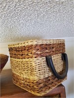 Two Tone Brown, Beige Square Handled Basket