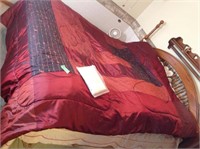 Red satin comforter and bed skirt