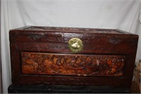 Asian Carved Wood Small Trunk