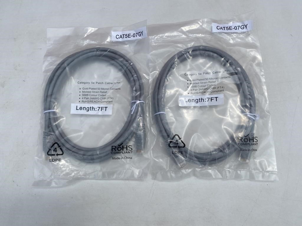 Lot of 2 - Cat5e Ethernet Patch Cable - Gray 7 FT