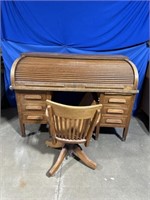 Wood desk with drawers and wood office chair