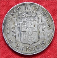 1891 Spain Silver 2 Pesetas